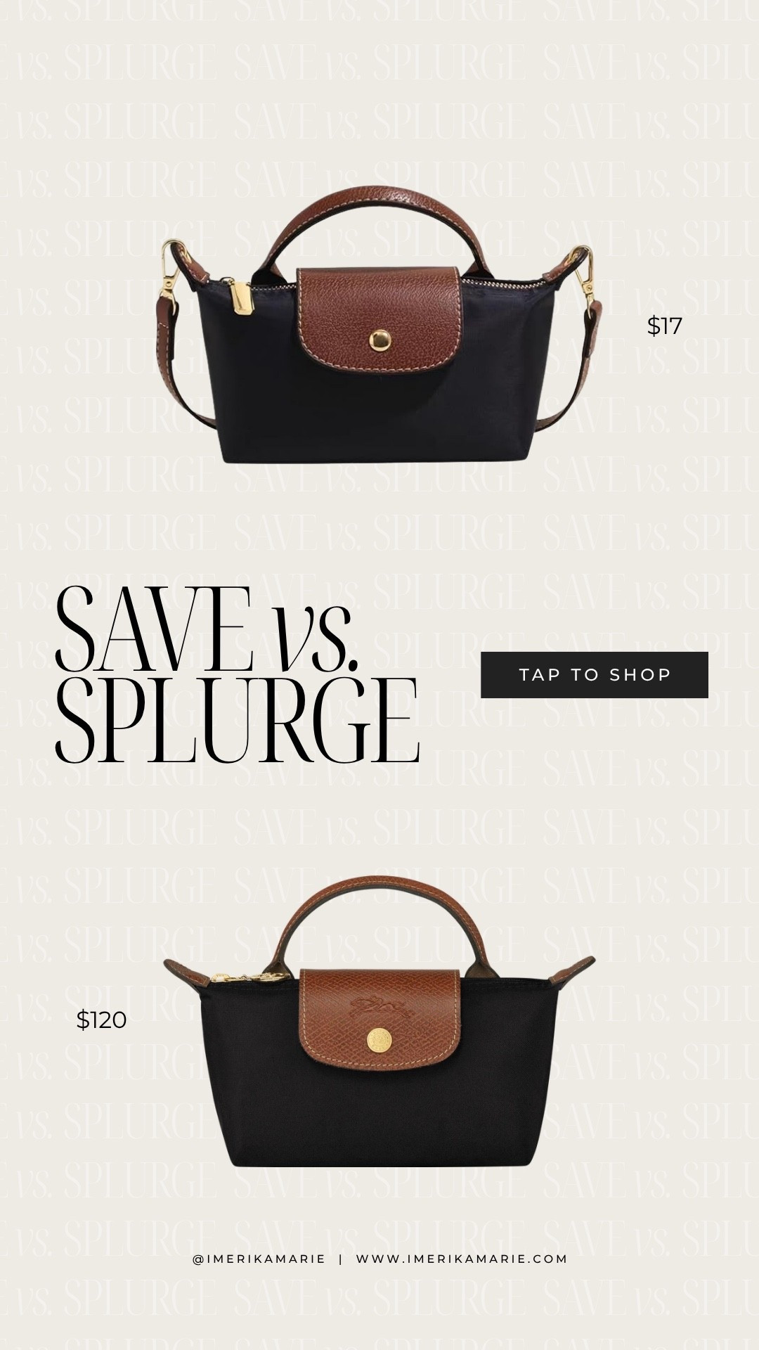 Save vs. Splurge: Designer Bags

Amazon Mini Crossbody Bag for Women - Adjustable Strap Shoulder Purse, Small Spacious Tote with Zipper Pockets for Phone Wallet Keys

I love the Longchamp Le Pliage Cosmetics Case, but this one from Amazon looks exactly like it plus comes with a strap! The Longchamp one doesn’t, so you have to buy it separately. Amazon has this one in a ton of colors, too.

#LTKSaleAlert