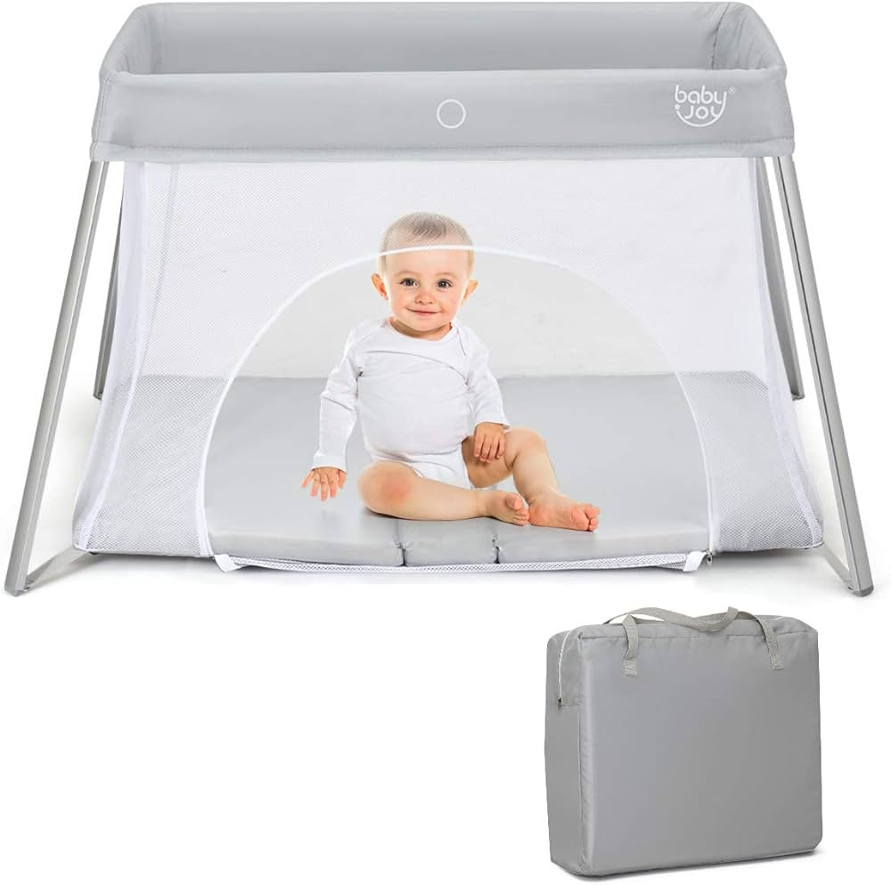 BABY JOY 2 in 1 Travel Crib with Side Zipper, Portable Pack and Play with Soft Washable Mattress,... | Amazon (US)