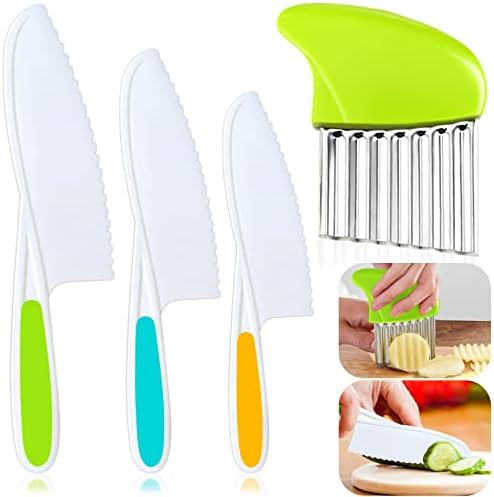 4 Pcs Kids Knife Set, Kids Safe Cooking Knives, Nylon Kids Kitchen Knife with Crinkle Cutter, Ser... | Amazon (US)
