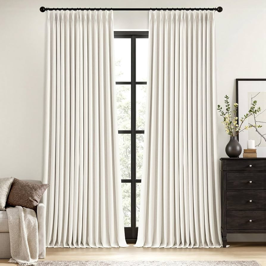 MIULEE Beige White Pinch Pleated 100% Blackout Linen Curtains 40x90 Inches | Amazon (US)