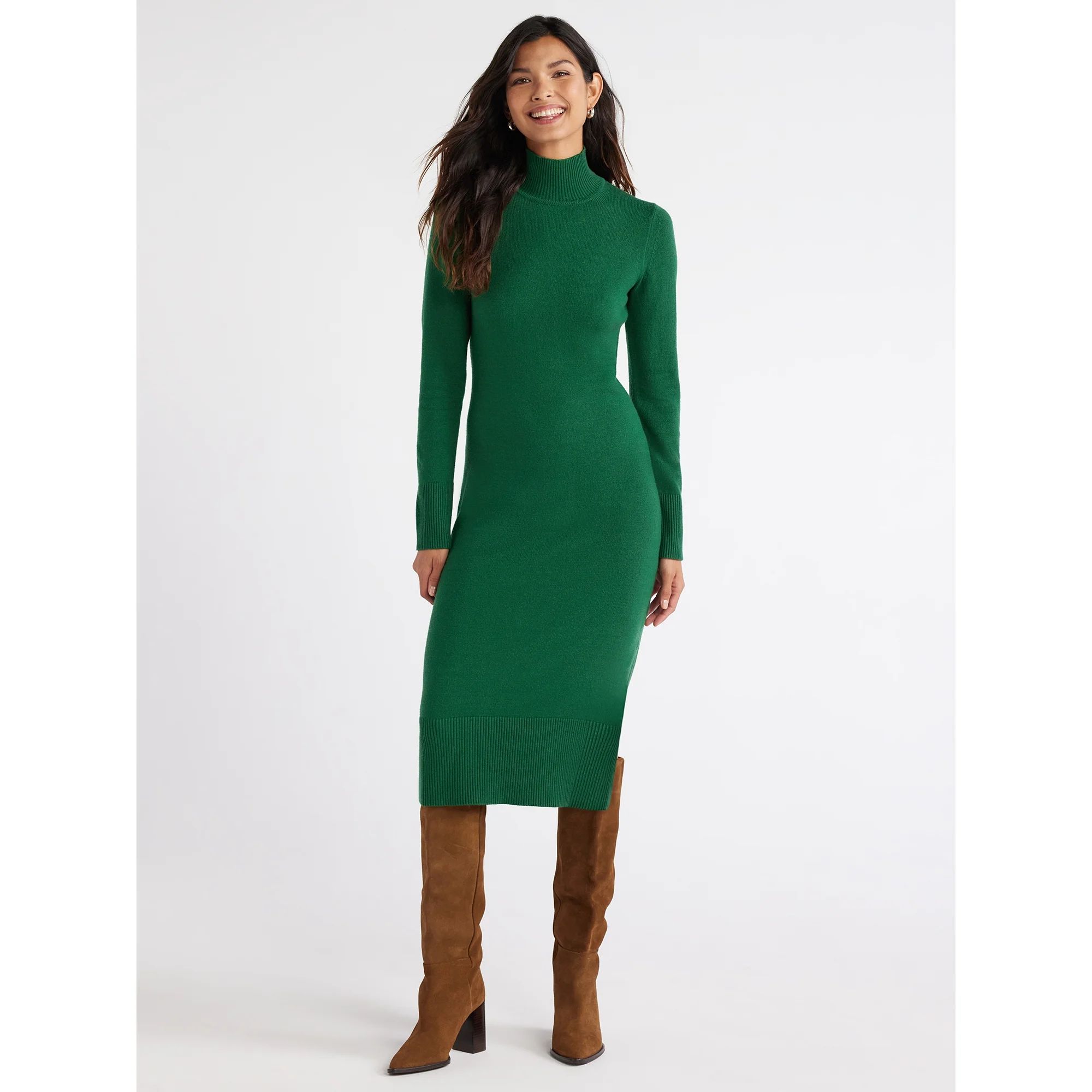 Free Assembly Women’s Turtleneck Sweater Midi Dress with Long Sleeves, Sizes XS-XXXL | Walmart (US)