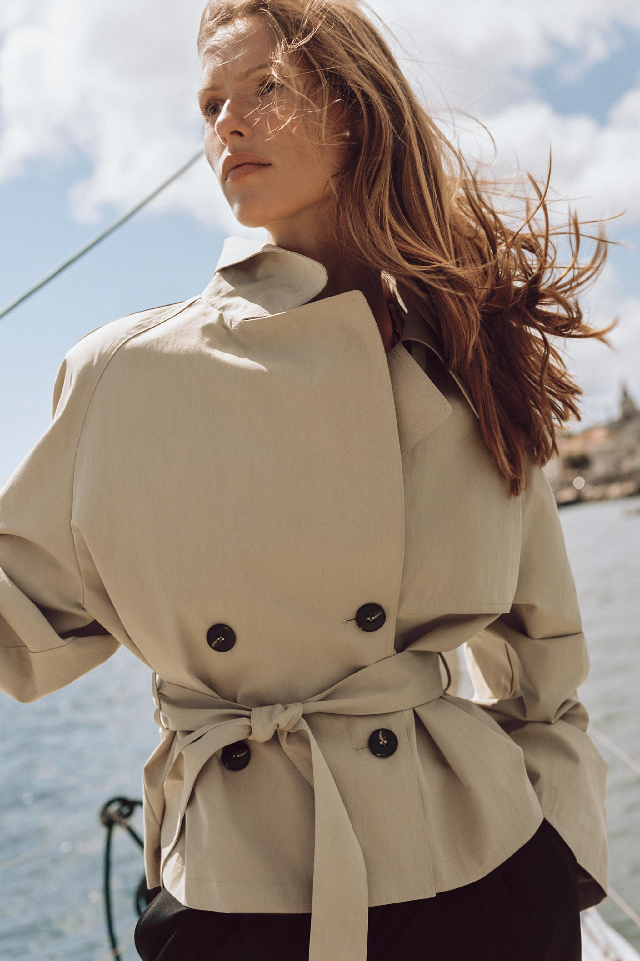 SHORT TRENCH JACKET WITH SHOULDER PADS AND BELT | Zara US