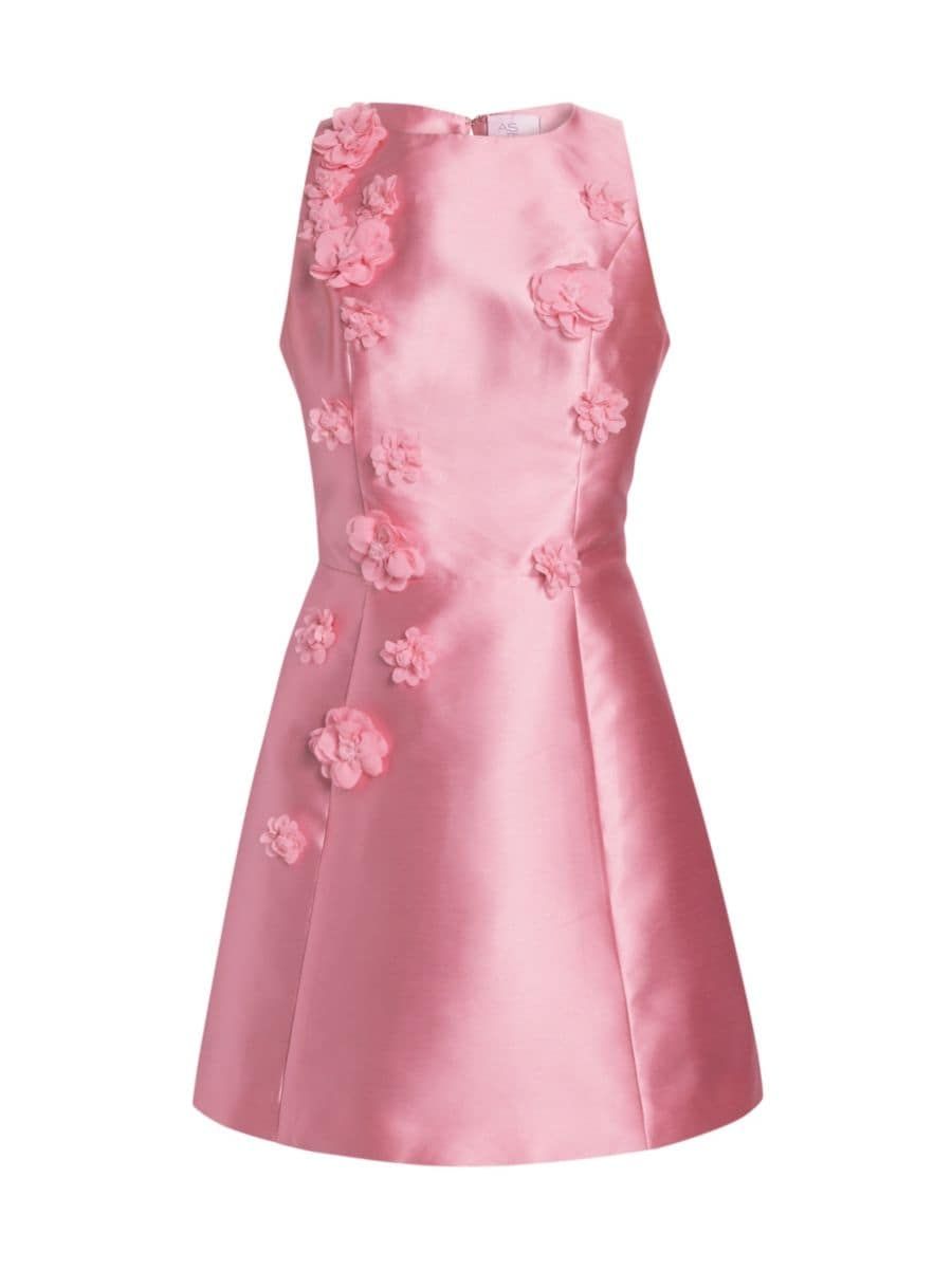 Aveline Satin Floral Appliqué Minidress | Saks Fifth Avenue