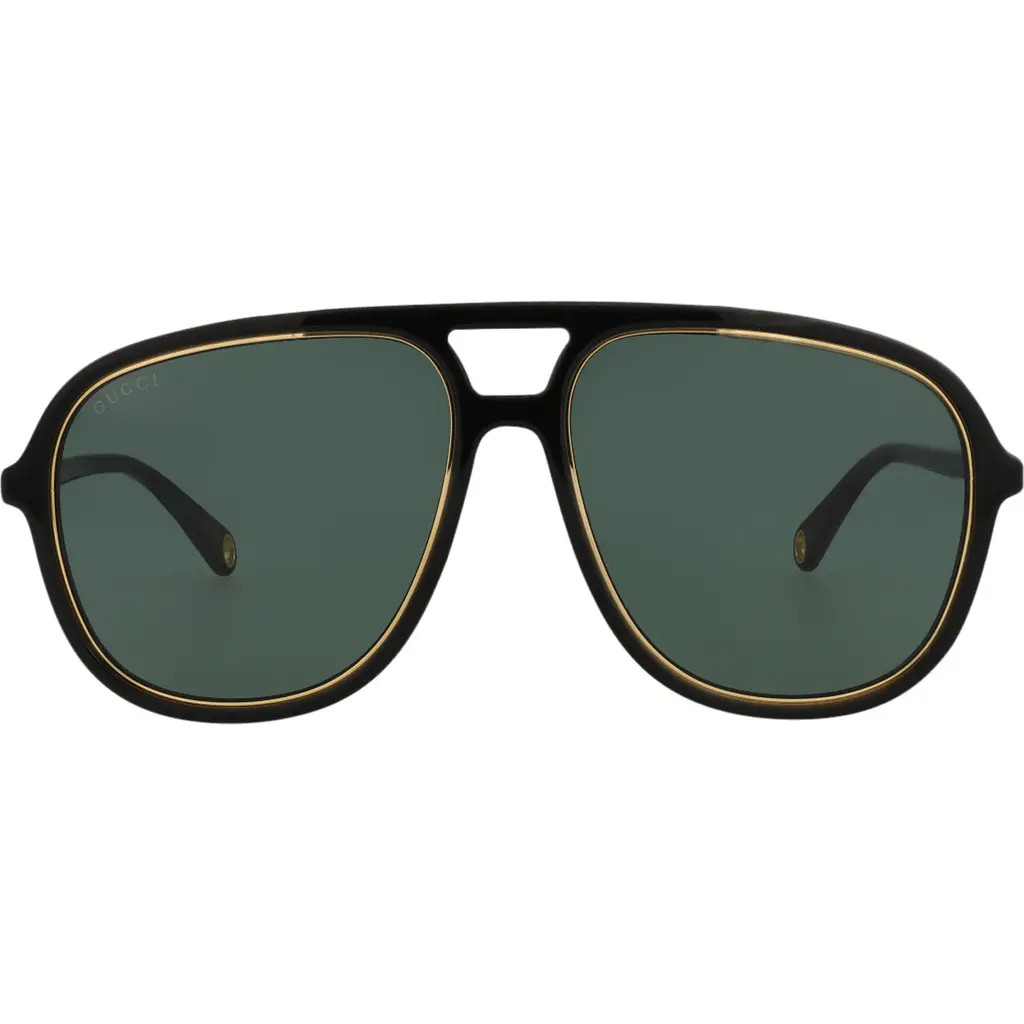 Gucci 57mm Aviator Sunglasses in Black Green at Nordstrom Rack | Nordstrom Rack