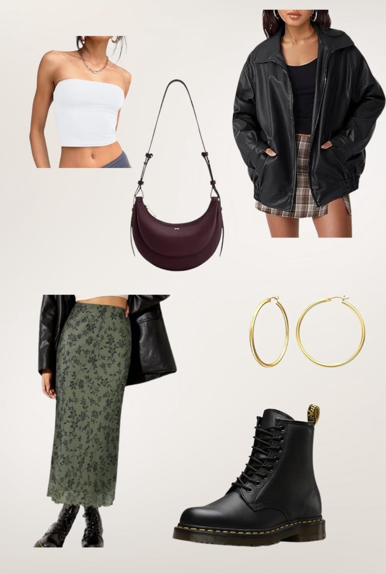 A very 90s inspired outfit. Drapey long patterned skirt, long baggy faux leather jacket, white crop top, large gold hoop earrings, a trendy leather purse, and black leather doc martens boots 🖤

#90s #retro #outfitinspo #outfitideas #falloutfits 

#LTKFindsUnder50 #LTKSaleAlert #LTKSeasonal
