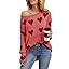 Chang Yun Women Off Shoulder Knitted Pullovers Sweater Loose Long Sleeve Hearts Printed Ripped To... | Amazon (US)