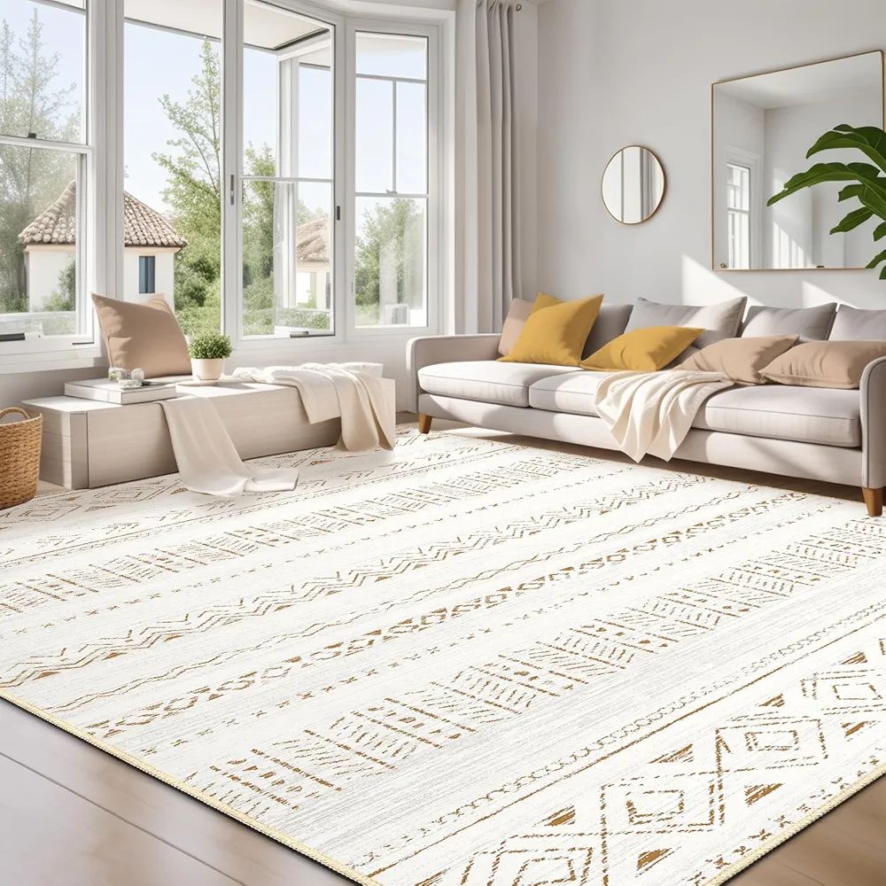 Large Living Room Area Rug 9x12: Soft Machine Washable Boho Moroccan Farmhouse Rugs for Bedroom U... | Amazon (US)
