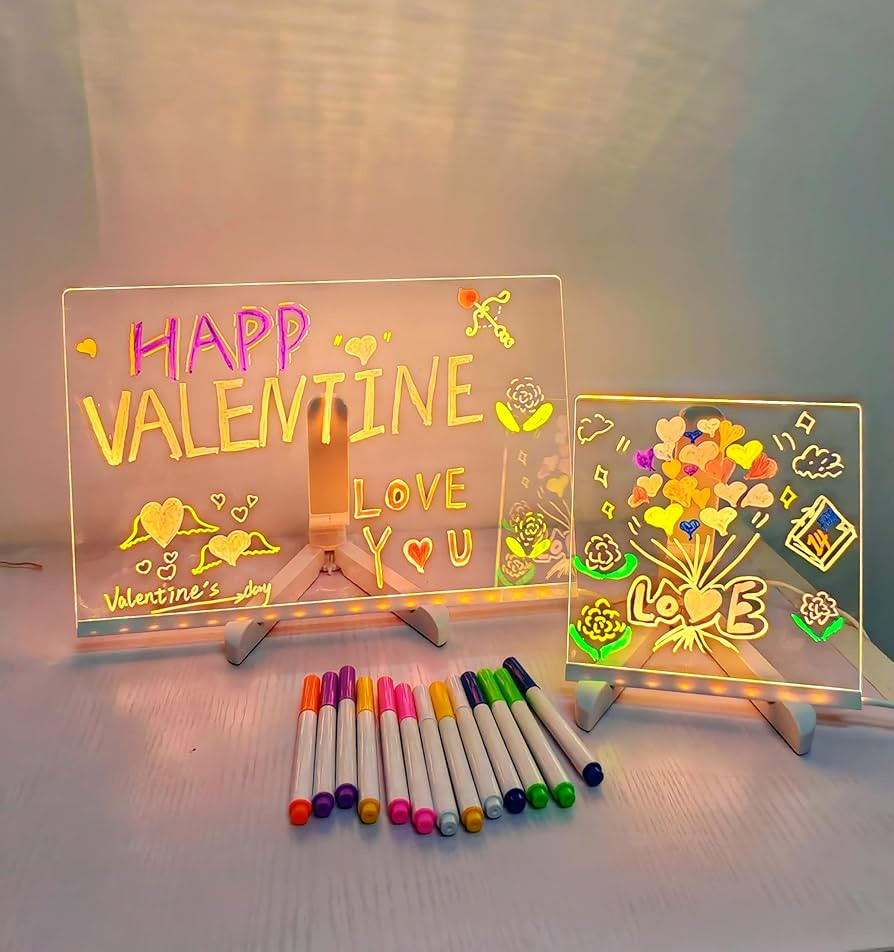 2 Set LED Note Board with Colors, Glowing Acrylic Dry Erase Board, 11.8 x 7.87 and 5.9 x 5.9 Two ... | Amazon (US)