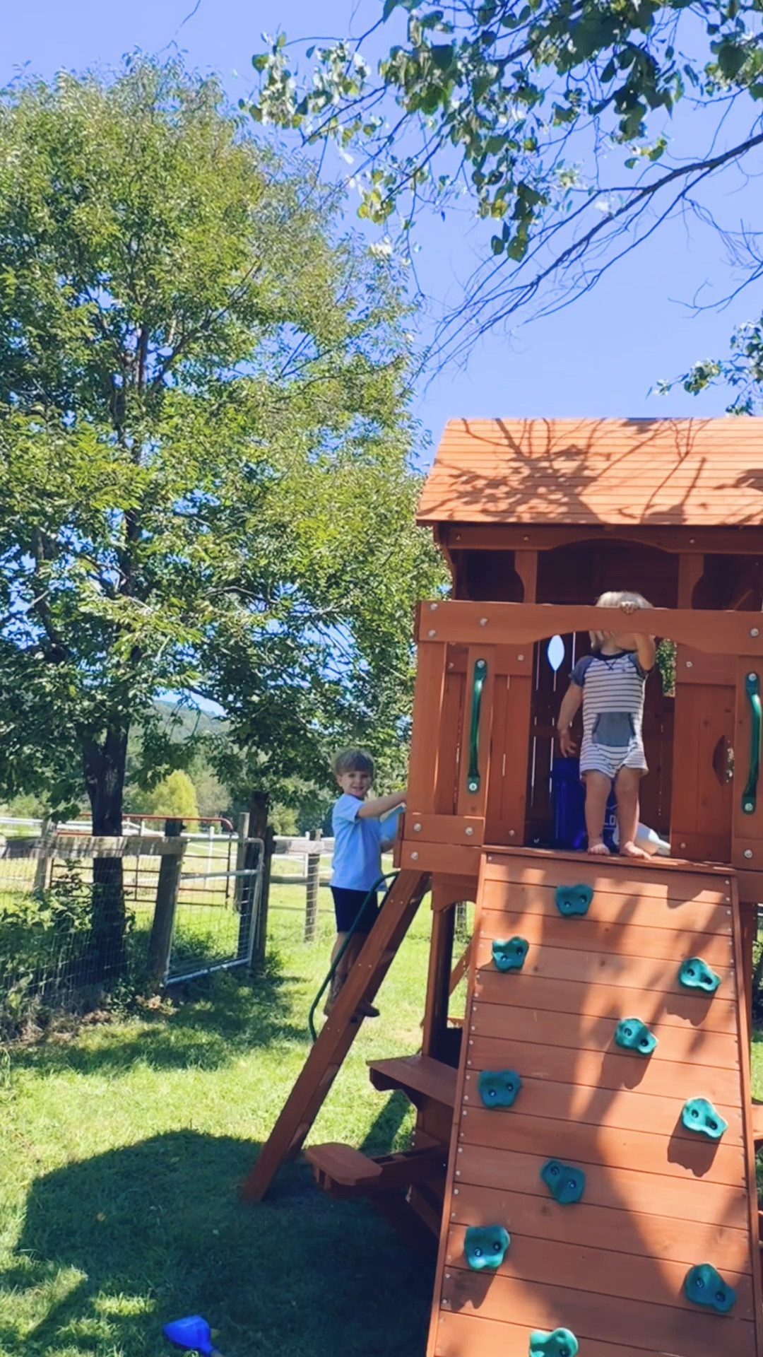 And back in their happy place taking care of the chickens 🐓, watching the butterflies 🦋, playing baseball ⚾️, and exploring in the playhouse… these are the days!! 🫶🏽