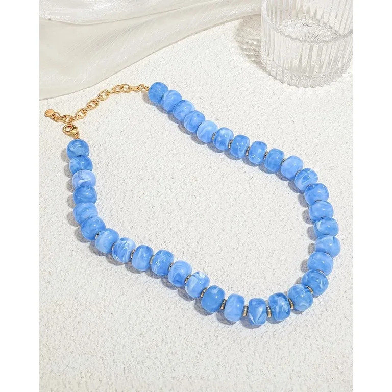 SUETOR Chunky Beaded Choker Necklace for Women Statement Necklace with Gold Accent Adjustable Bea... | Walmart (US)