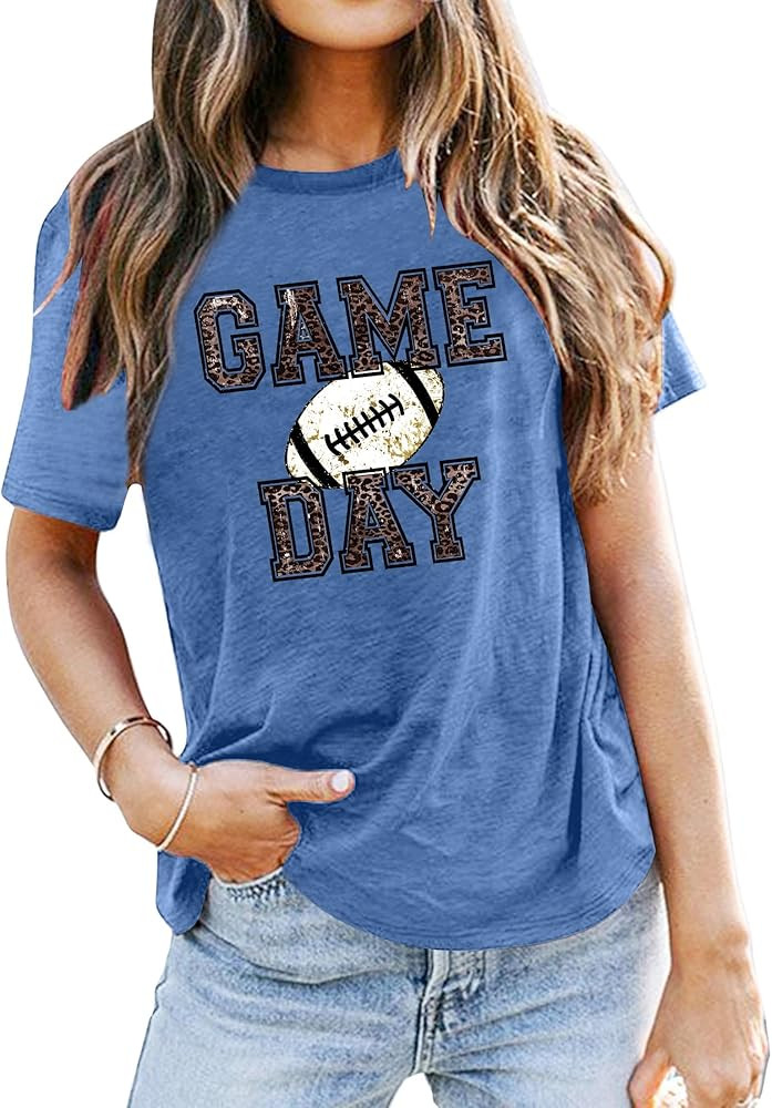 Game Day T Shirt Women Sunday Football Season Tee Vintage Bleached Shirt Letter Print Short Sleev... | Amazon (US)