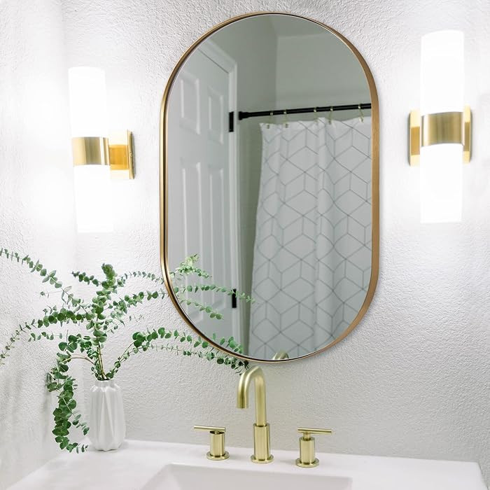 ANDY STAR Gold Oval Mirror, 24’’x36’’ Brass Mirror for Wall, Oval Mirrors for Bathroom in... | Amazon (US)