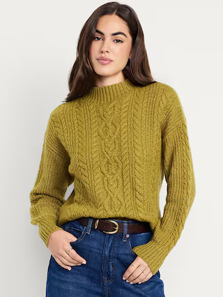 SoSoft Cropped Mock-Neck Cable Sweater | Old Navy (US)