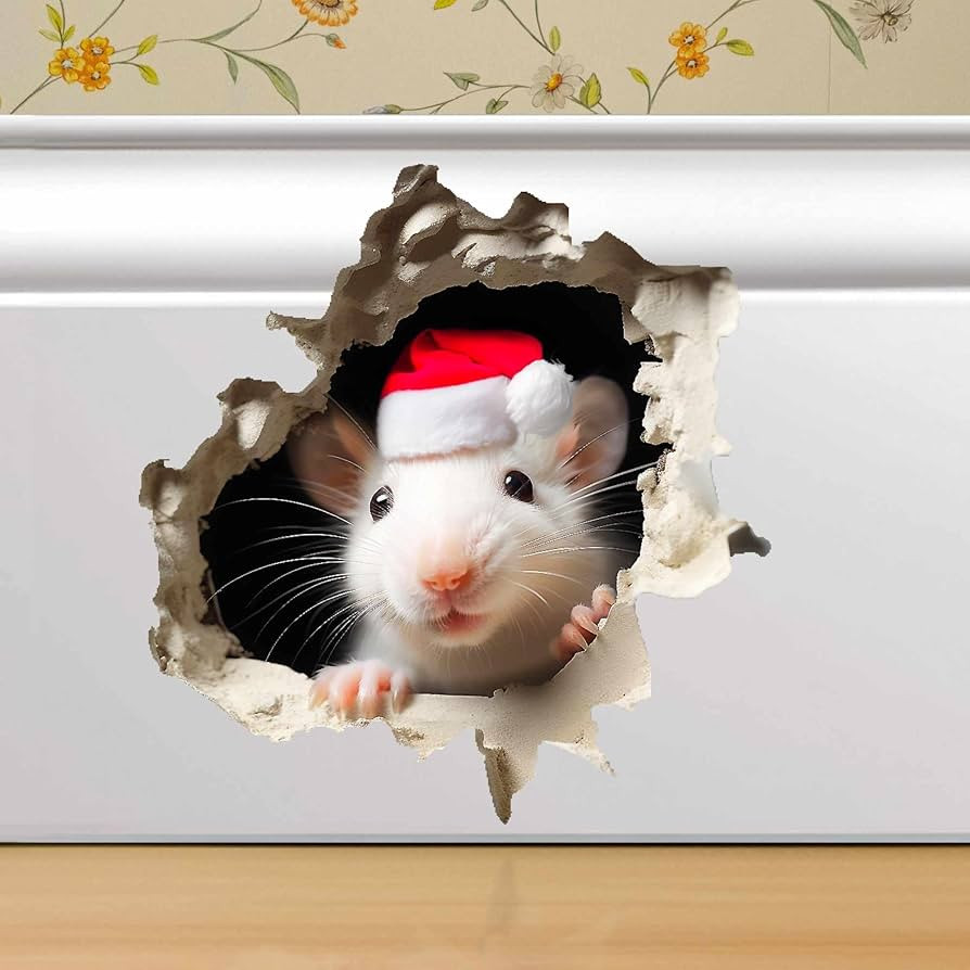 Christmas Mouse in Mousehole, Cracked Wall Decal Sticker, Removable Decor, Skirting Board, Basebo... | Amazon (US)