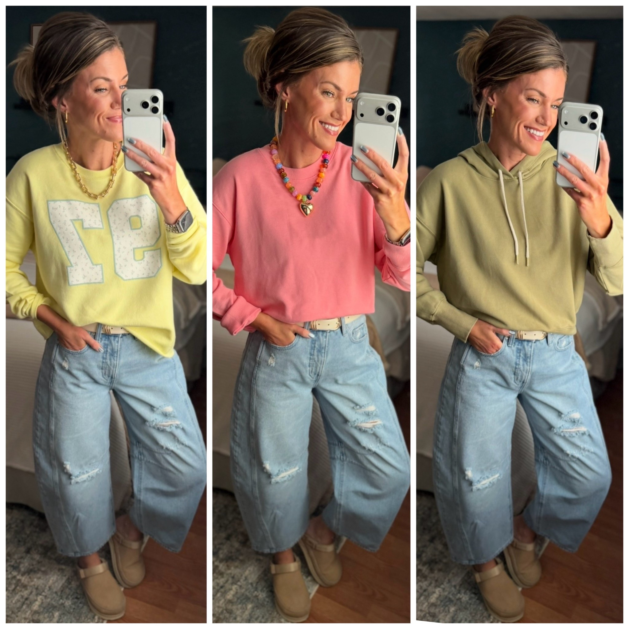 New Walmart sweatshirts!! Cozy, colorful and affordable. 
Yellow/ small 
Coral/ small 
Green/ medium
Jeans/8

#LTKmomlife