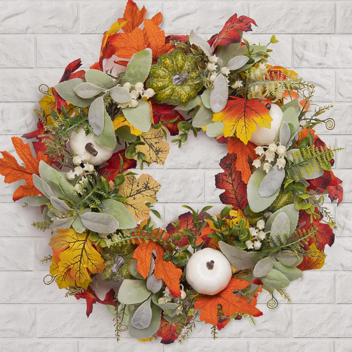 WILLED Fall Wreath, 18 inch Front Door Wreath, Artificial Wreath with Pumpkin Maple Leaves and Be... | Walmart (US)