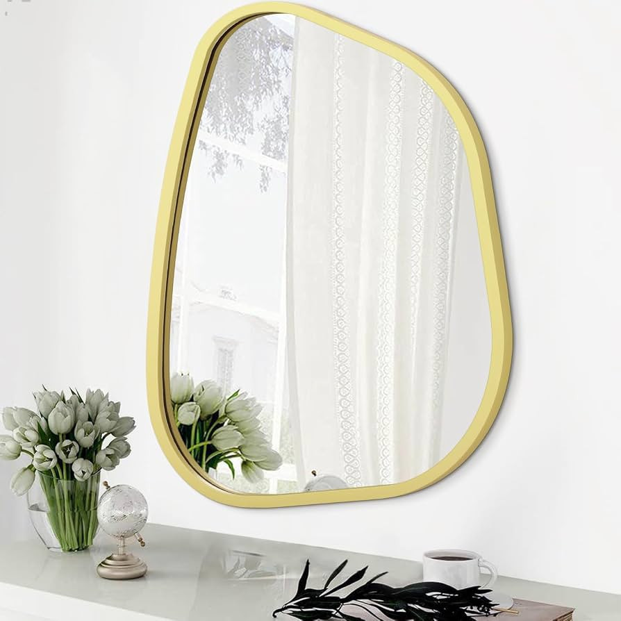 HLFMVWE Asymmetrical Accent Mirror for Wall Irregular Oval Wood Frame Modern Unique Wall Mirror D... | Amazon (UK)