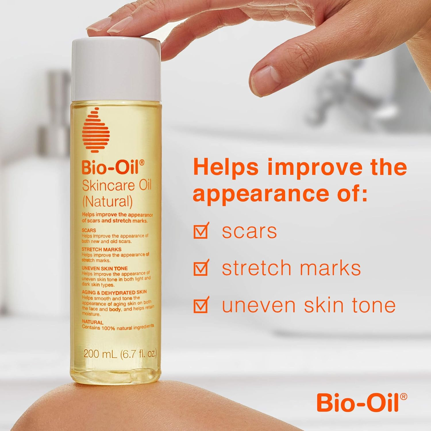 Bio-Oil Skincare Oil (Natural) for Scars and Stretchmarks with Organic Jojoba Oil and Vitamin E, Fac | Amazon (US)