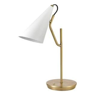 Globe Electric Hartford 18 in. Matte Brass Desk Lamp with Matte White Shade-52096 - The Home Depo... | The Home Depot