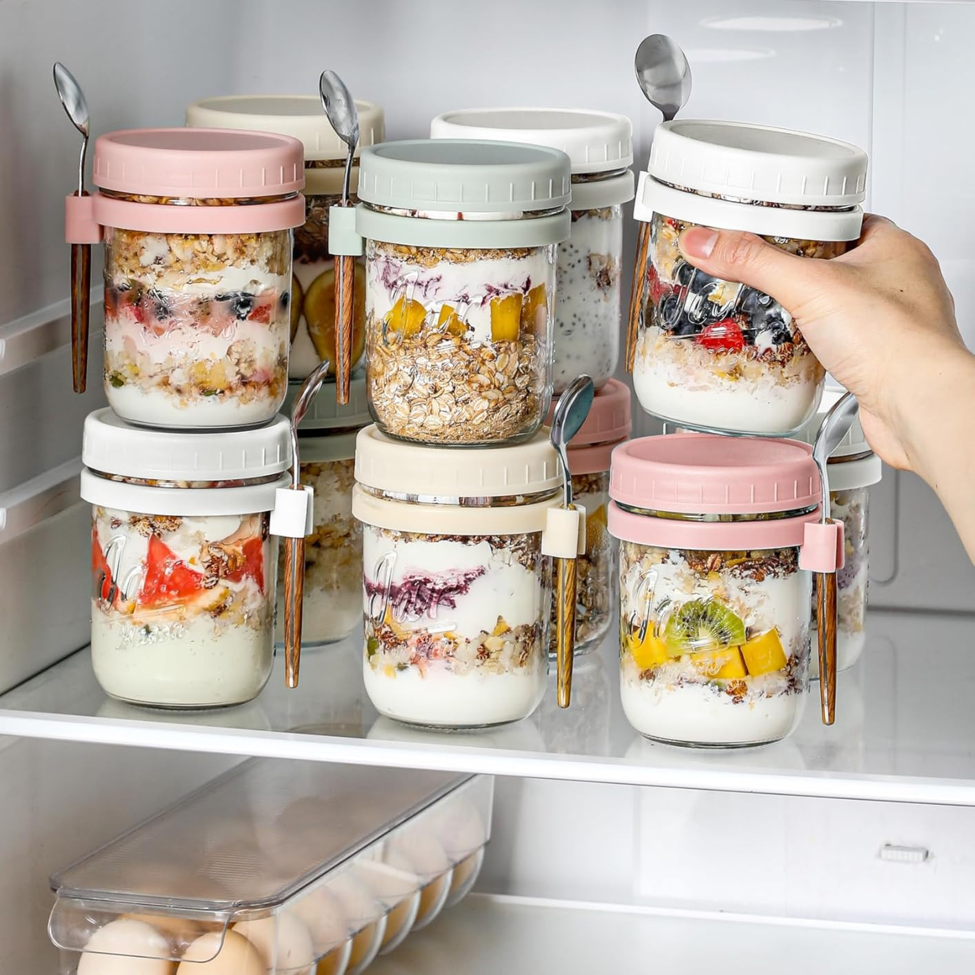 HomArtist 16oz Overnight Oats Containers with Lids and Spoons, 4 Pack Wide Mouth Mason Jars with Airtight Lids, Overnight Oats Jars for Salad, Chia Seed, Cereal, Yogurt | Amazon (US)