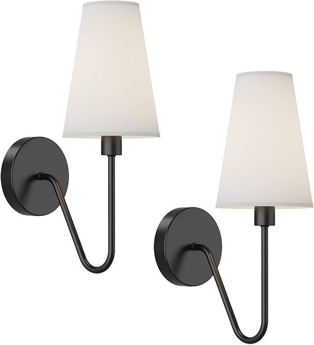 Electro bp;Single Head Classic 1 Light Wall Sconce Lighting Fixture Black with Cream White Linen Fabric Lamp Shades E12 40W Hardwired (Set of 2); | Amazon (US)