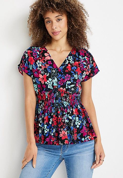 Floral Smocked Dolman Blouse | Maurices