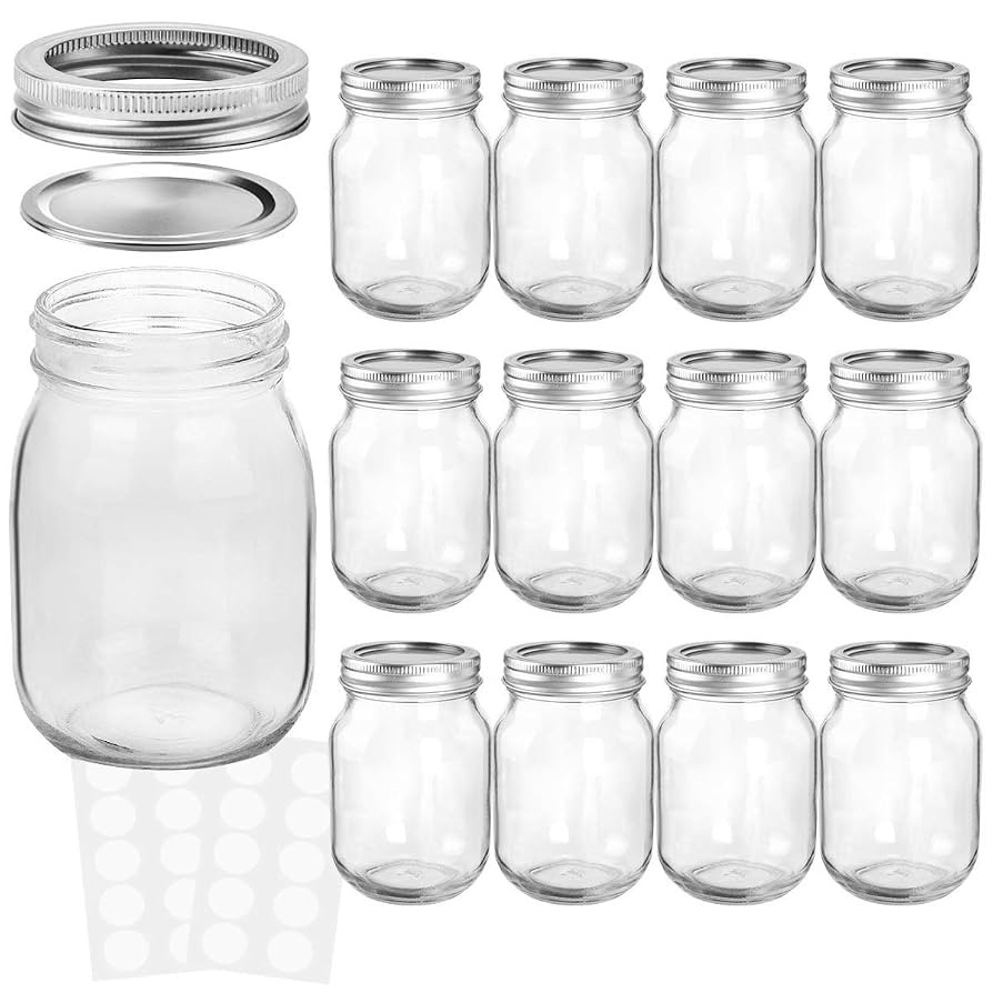 KAMOTA Mason Jars 16 OZ With Regular Lids and Bands, Ideal for Meal Prep, Jam, Honey, Wedding Fav... | Amazon (US)