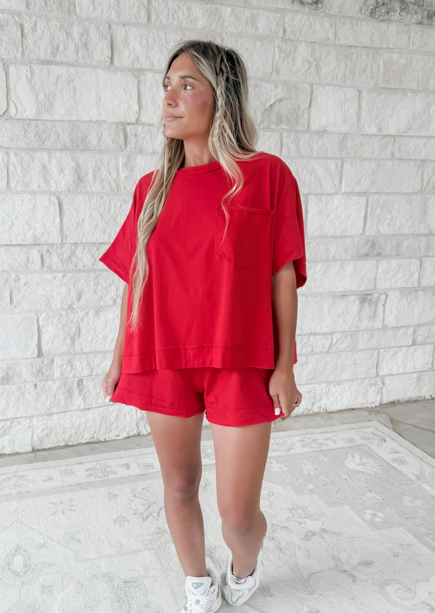 Butter Bliss Acid Washed Exposed Seam Boxy Top & Shorts Set - Ruby | CK Squared Boutique