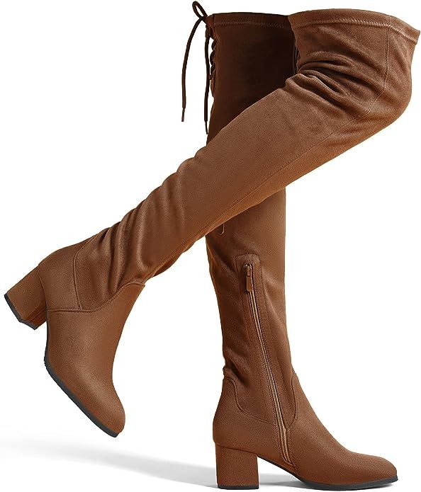 DREAM PAIRS Women's Over The Knee Thigh High Chunky Heel Boots Long Stretch Sexy Fall Boots | Amazon (US)