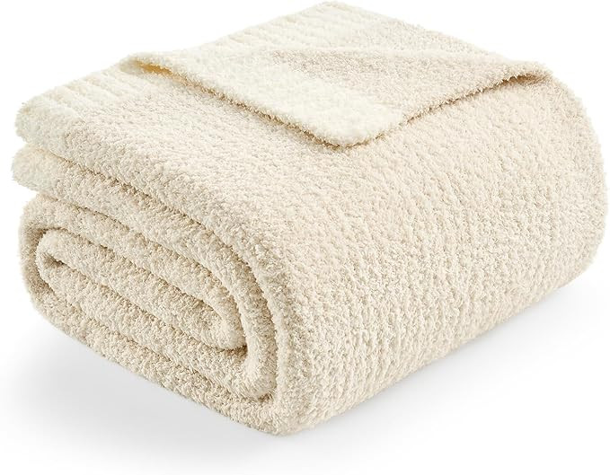 Snuggle Sac Buttery Ivory Throw Blanket for Couch, Reversible Super Soft Knitted Blankets, Warm C... | Amazon (US)