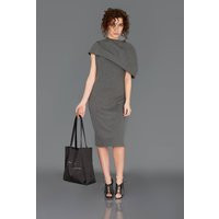 Gray Midi Pencil Dress Couture Collar Scarf Sheath | Etsy (US)