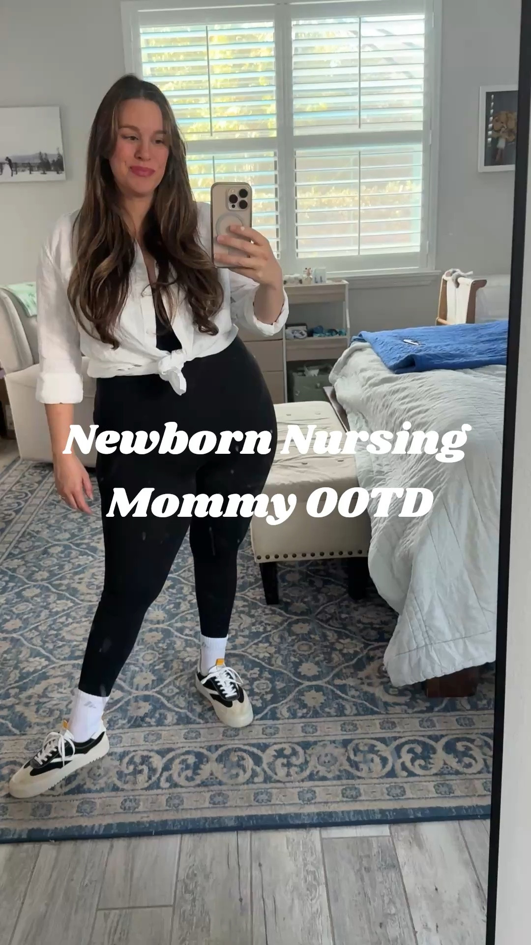 Postpartum clothing can be tough! Add in nursing and even bigger challenges. My outfit today was all about ease and comfort. Nursing top by Momanda paired with a button up. Postpartum leggings for support and my favorite tennis shoes for comfort. 

#LTKmomlife #LTKMidsize #LTKootd