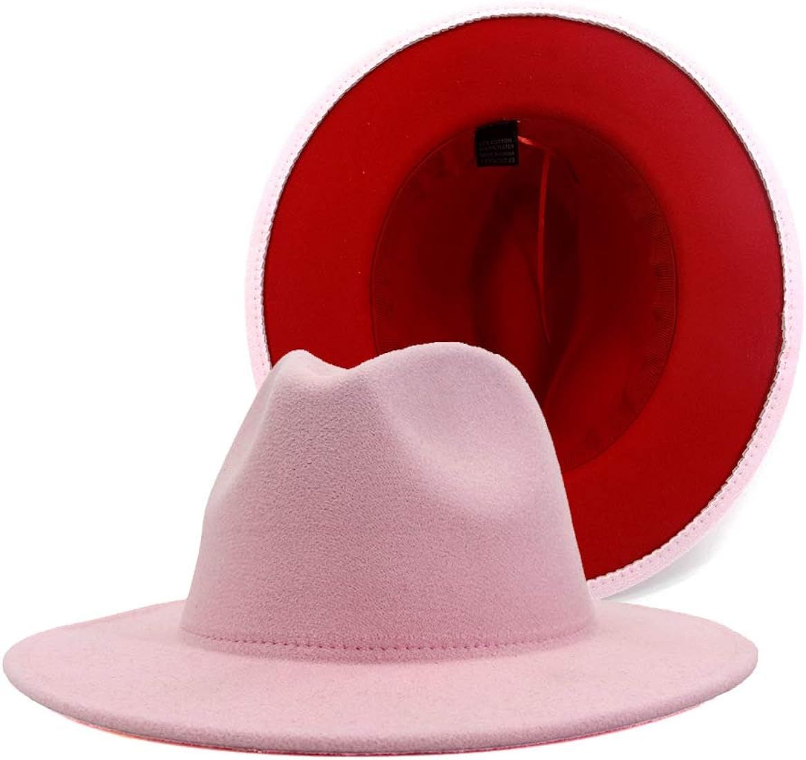 Wide Brim Fedora Hats for Women Dress Hats for Men Two Tone Panama Hat with Belt Buckle | Amazon (US)