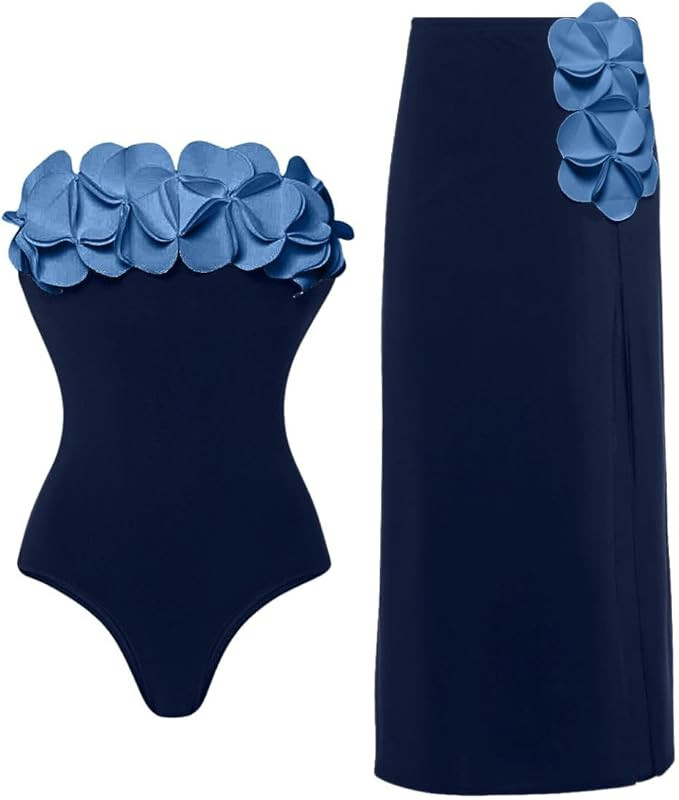 Elegant Women's 3D Floral Strapless One-Piece and Two-Piece Bikini Set—Perfect for Vacations an... | Amazon (US)