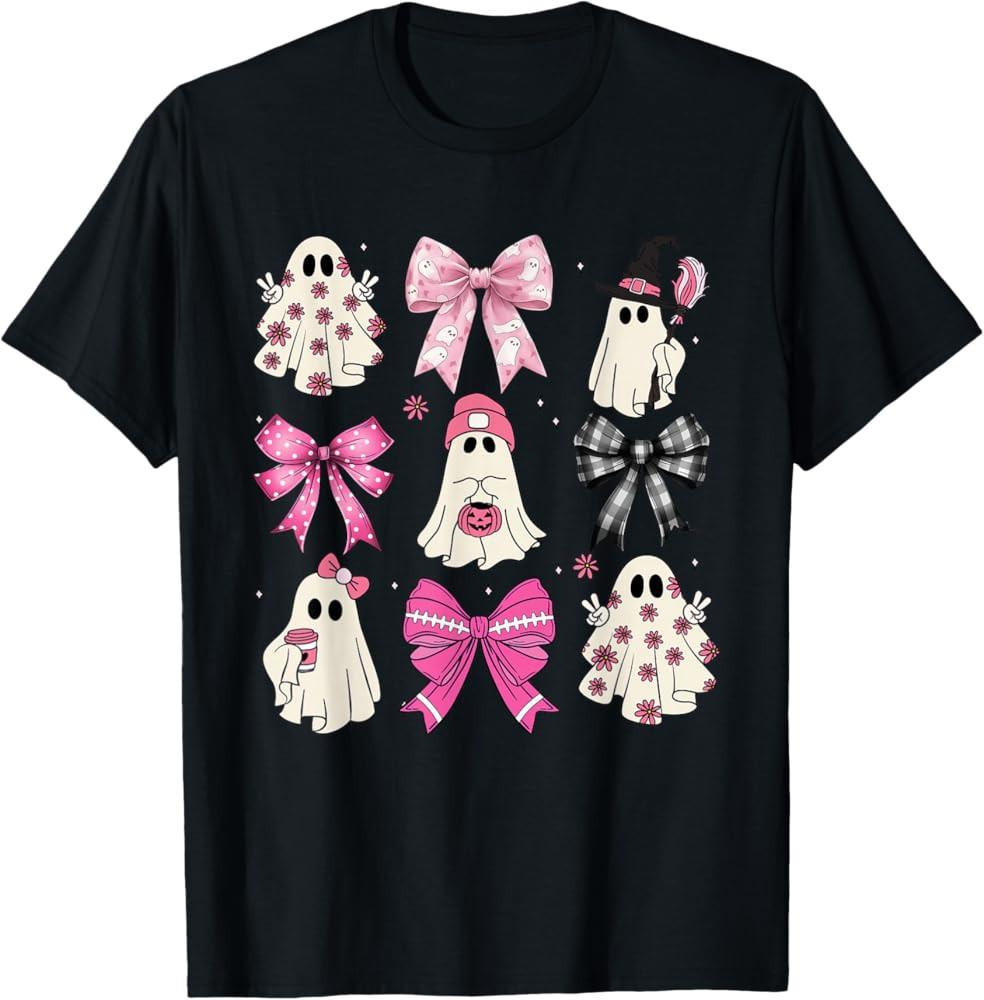 Spooky Vibes Pink Ghost Preppy Halloween Women Girls Kids T-Shirt | Amazon (US)