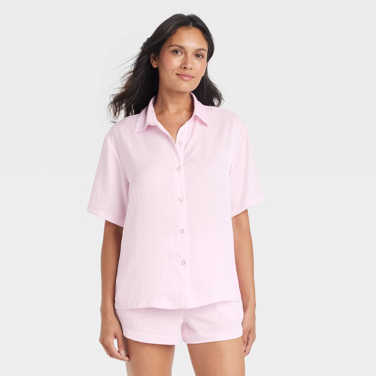 Women's Satin Short Sleeve Notch Collar Top and Shorts Pajama Set - Auden™ | Target