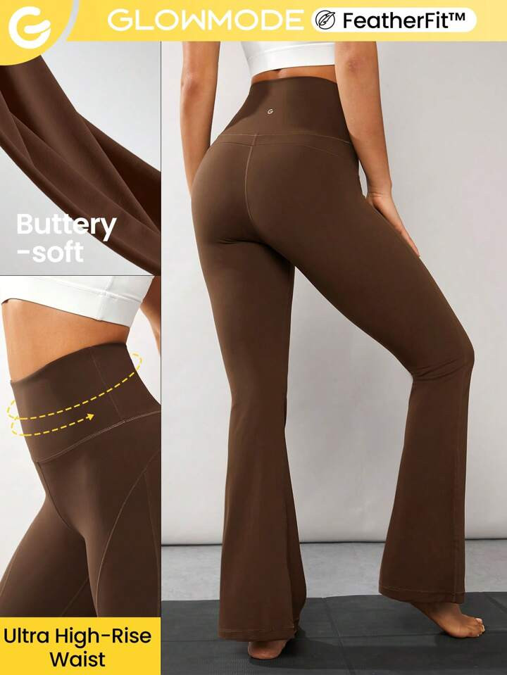 GLOWMODE Solid Color Flared Sports Leggings | SHEIN