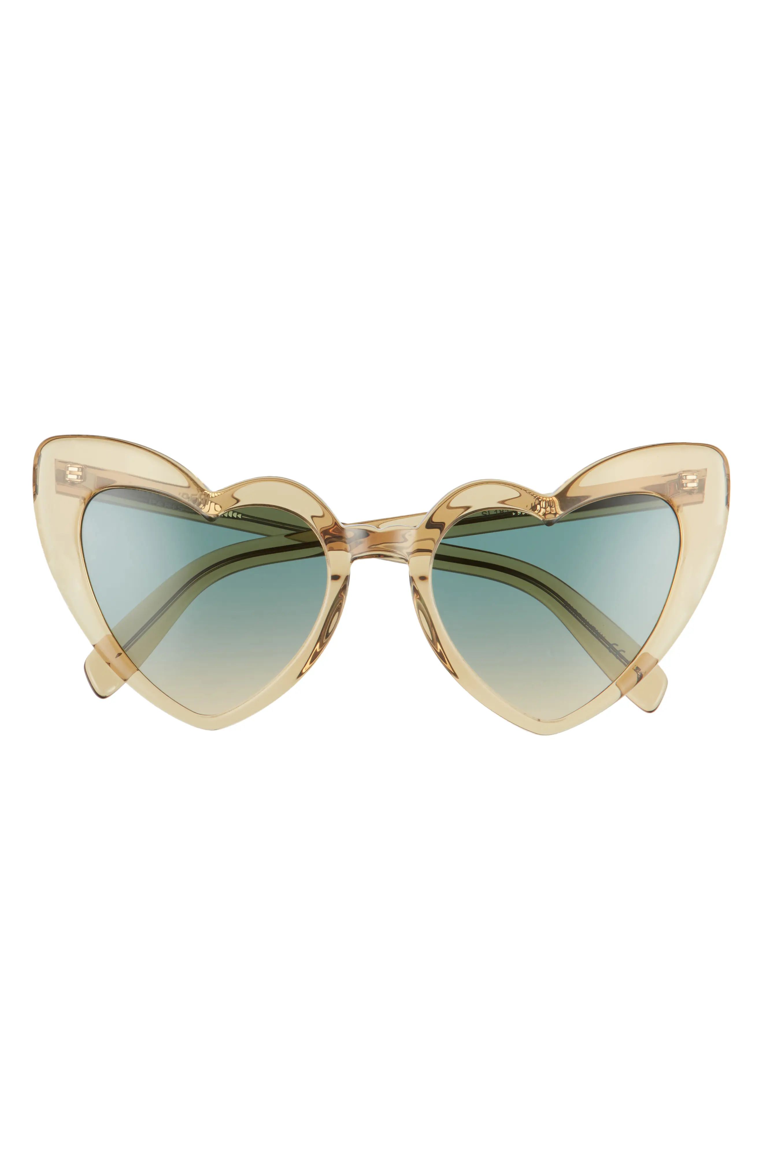 Women's Saint Laurent Loulou 54mm Heart Sunglasses - Yellow/ Green | Nordstrom