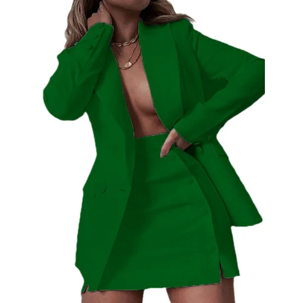 2 Piece Outfits for Women Long Sleeve Blazer Jacket with Button Dress - Walmart.com | Walmart (US)