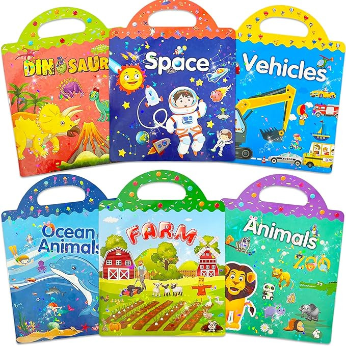 6 Sets Reusable Sticker Books for Kids,Waterproof Travel Sticker Books-Farm+Animal+Dinosaurs+Ocea... | Amazon (US)