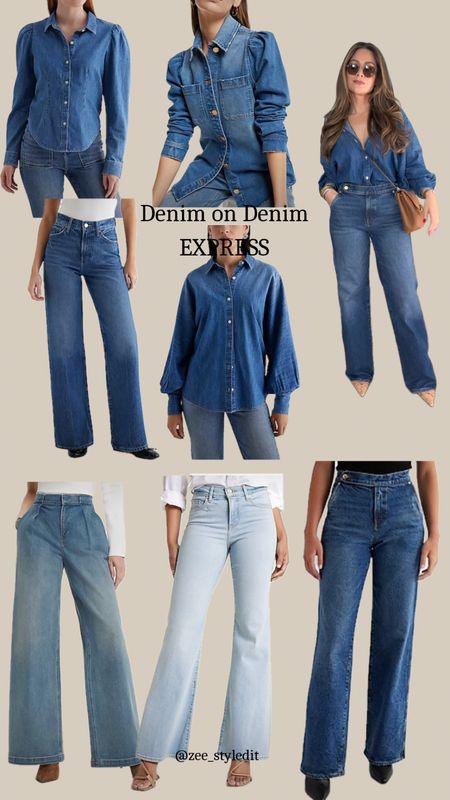 Denim on denim 
Everything is 40% off at express through 2/19!!!!!!
I wear a size small in tops and 2/4 in jeans depending on the fit 
I’m 5’4” for reference. I get regular length in my jeans 

#LTKSpringSale #LTKSeasonal #LTKU