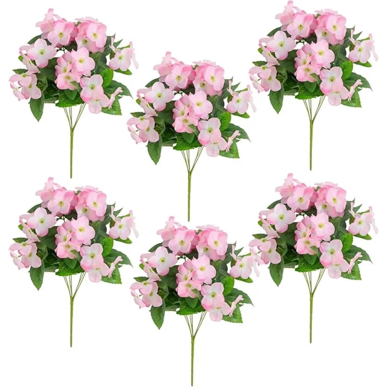 Nearly Natural UV-Resistant Artificial Hydrangea Outdoor Bush Plant - 14" - Pink - Set of 6 | Walmart (US)