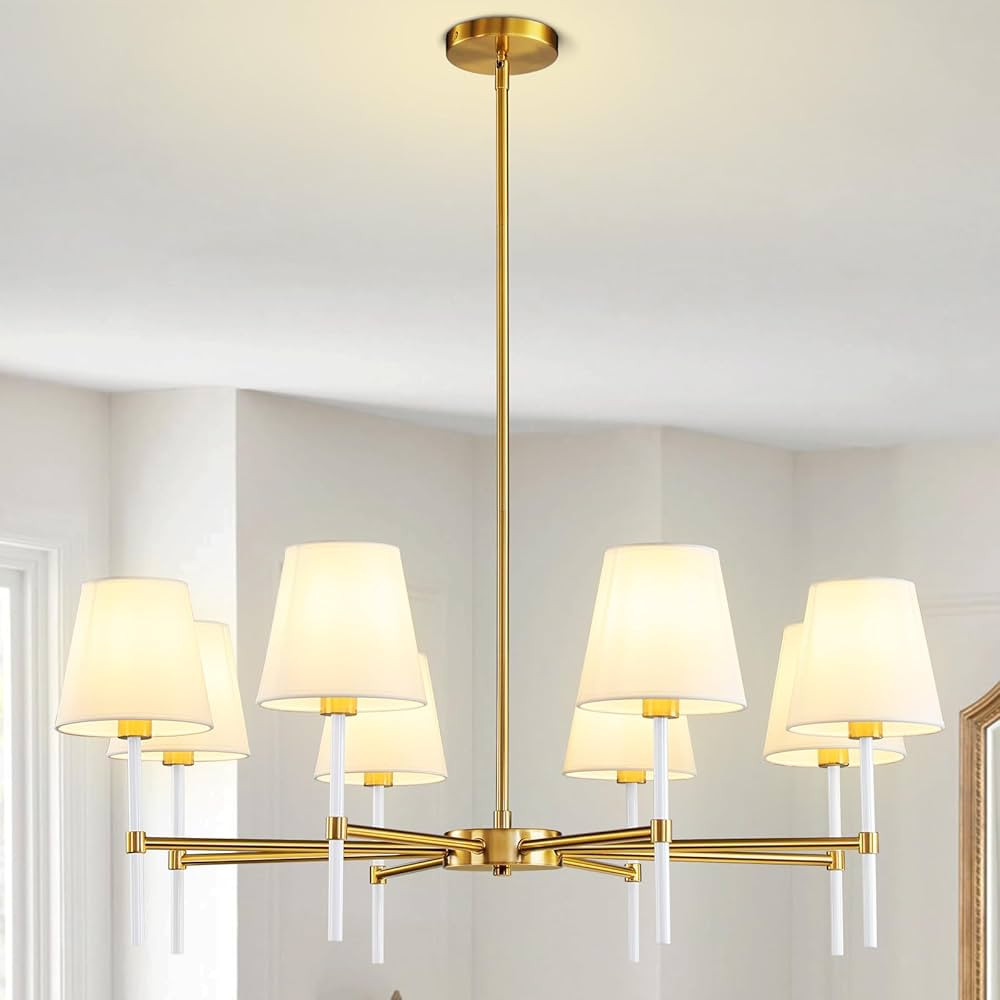 Dining Room Chandeliers Light - Modern White and Gold Chandelier, 8-Light Metal Farmhouse Dining ... | Amazon (US)