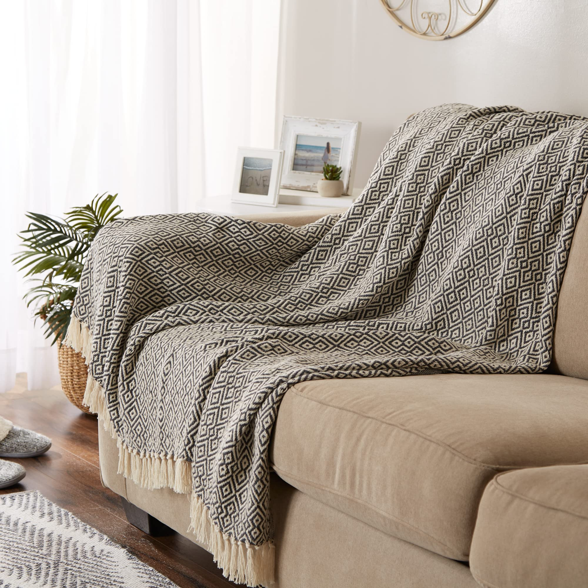 DII Rustic Farmhouse Double Diamond Woven Throw, 50x60, Mineral | Amazon (US)