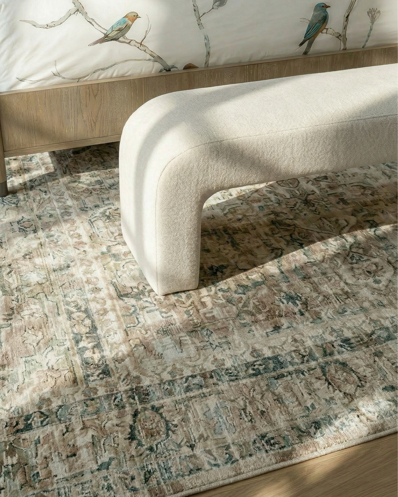 Upholstered bed with wood frame
Wood Nightstands 
6-drawer wood dresser 
Wood upholstered Accent chair 
Upholstered white bench
Mid-century style chandelier (brass + globe bulbs)
Wall sconces
Ceramic Table lamps
 artwork 
Decorative mirror (arched, gold frame)
Area beige rug vintage-style, muted tones
Brown Throw blanket (chunky knit)
Floral Decorative pillows
Candlesticks
Decorative brass trays
Small decor bowls
Decor Books 
Sculptural decor objects
White ceramic Vases with greenery/branches
Brass floor lamp


#LTKSaleAlert #LTKHome