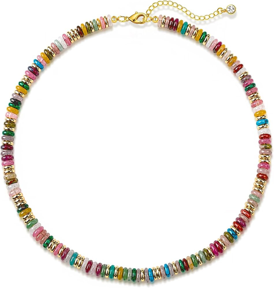 HAXIYA Colorful Beades Gemstone Necklace for Women Boho Beaded Choker | Amazon (US)