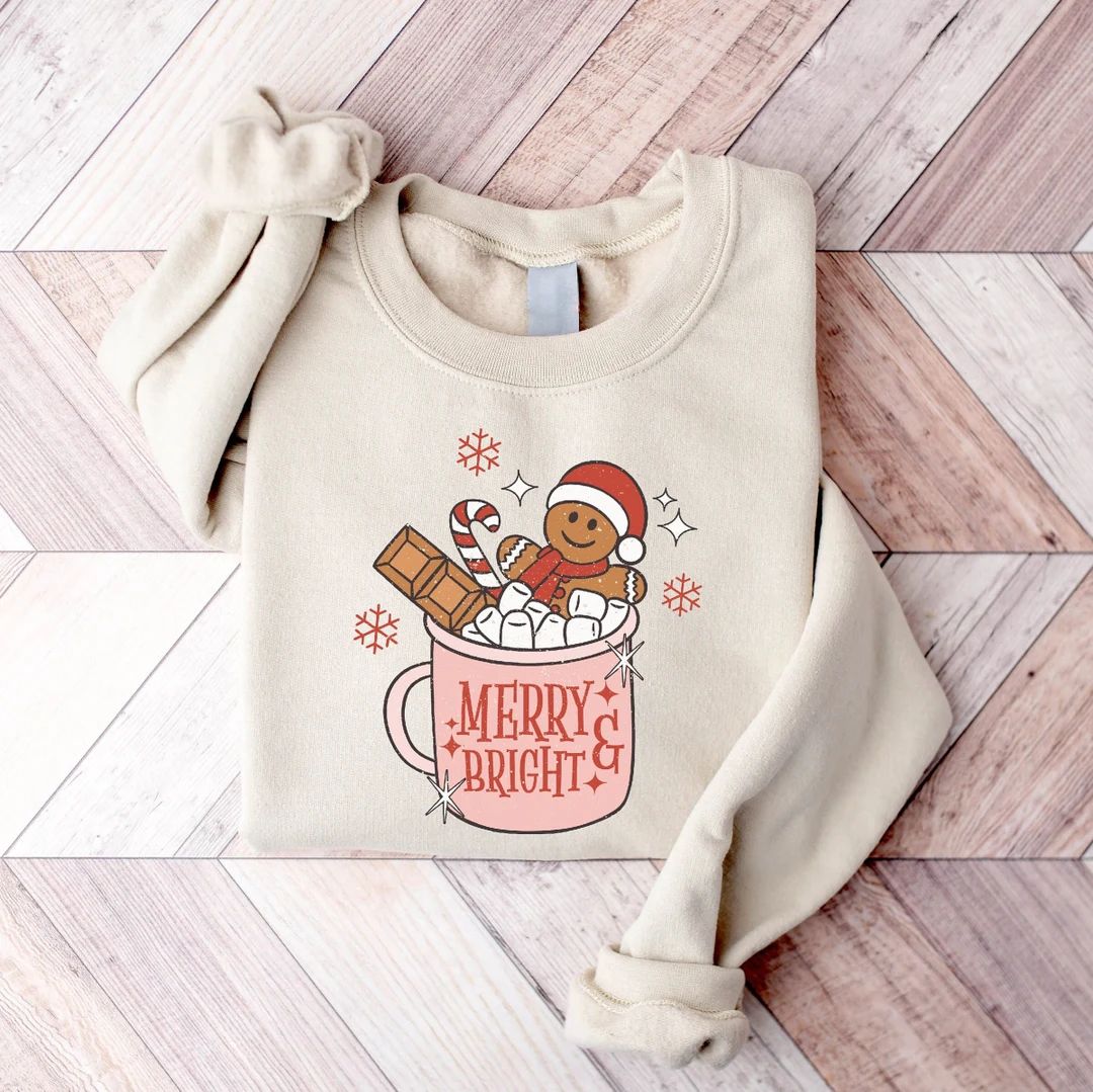 Merry Christmas Gingerbread Coffee Cookies Sweatshirt Cute - Etsy | Etsy (US)