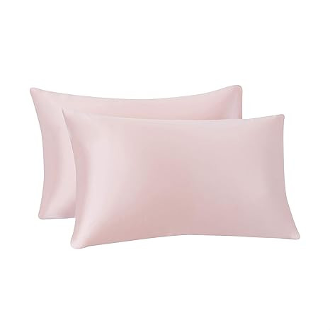 Amazon Basics 100% Polyester Satin Pillowcases for Hair and Skin, Envelope Closure - Blush, Stand... | Amazon (US)