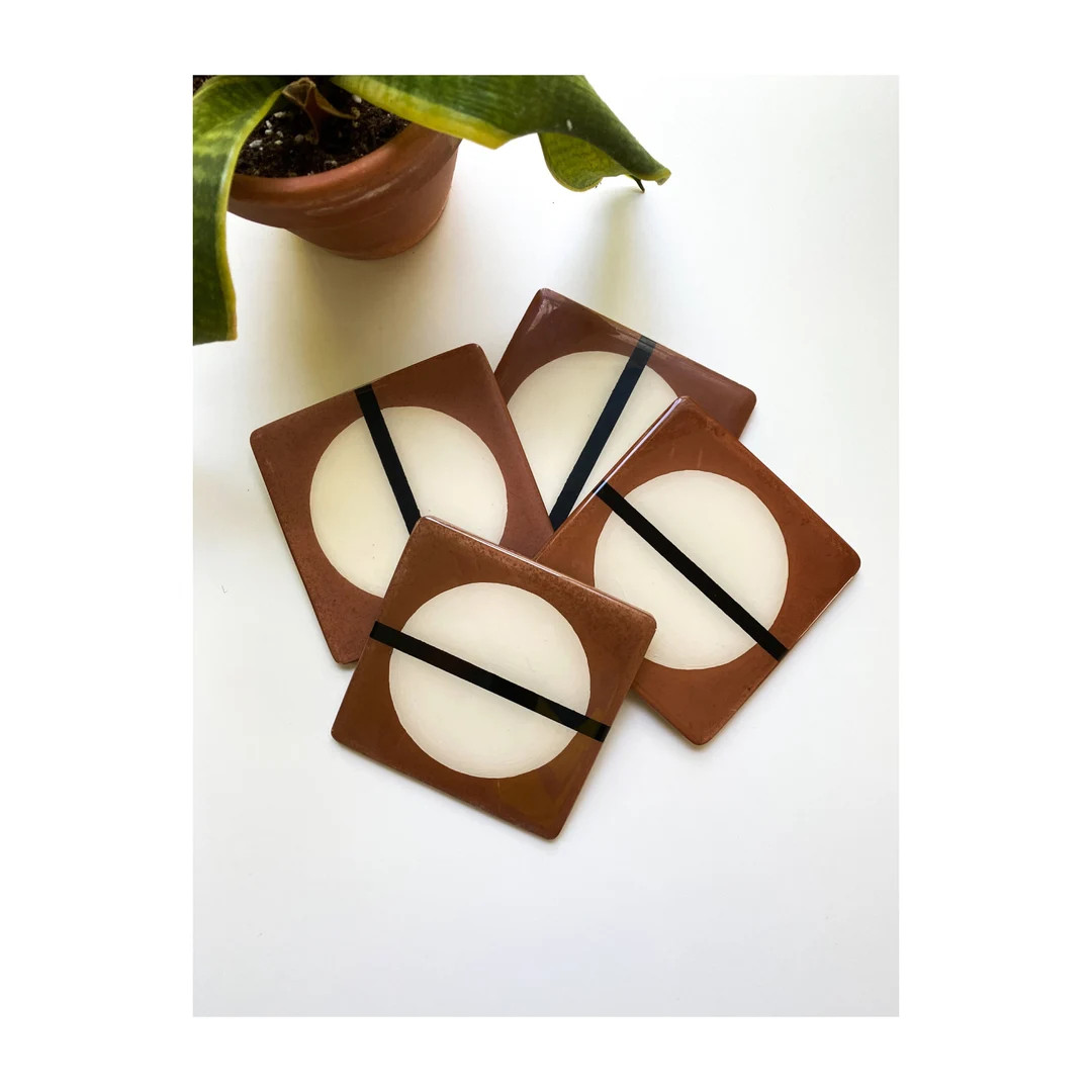 Concrete Coasters Set of 4, Abstract Painting, Coasters for Housewarming, Mid Century Design, Con... | Etsy (US)