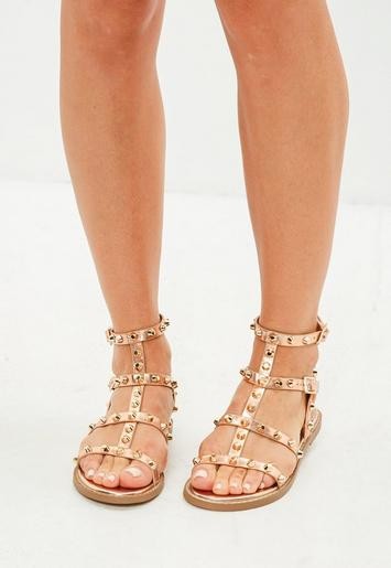 Rose Gold Dome Stud Gladiator Sandals | Missguided (US & CA)